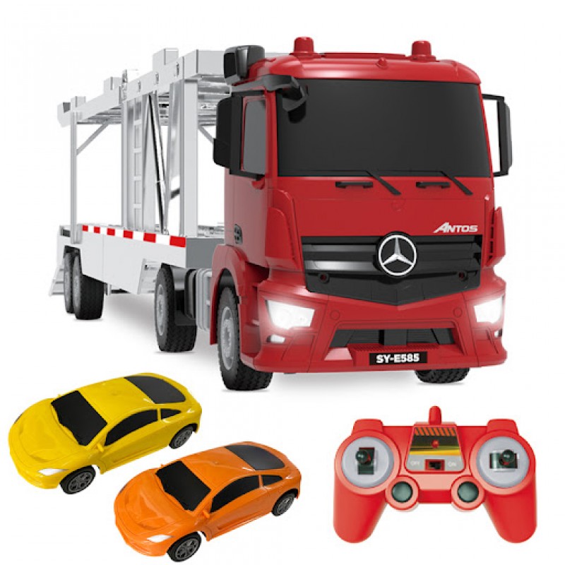 Camion de transport Mercedes-Benz AROCS cu 2 masinute 1:26